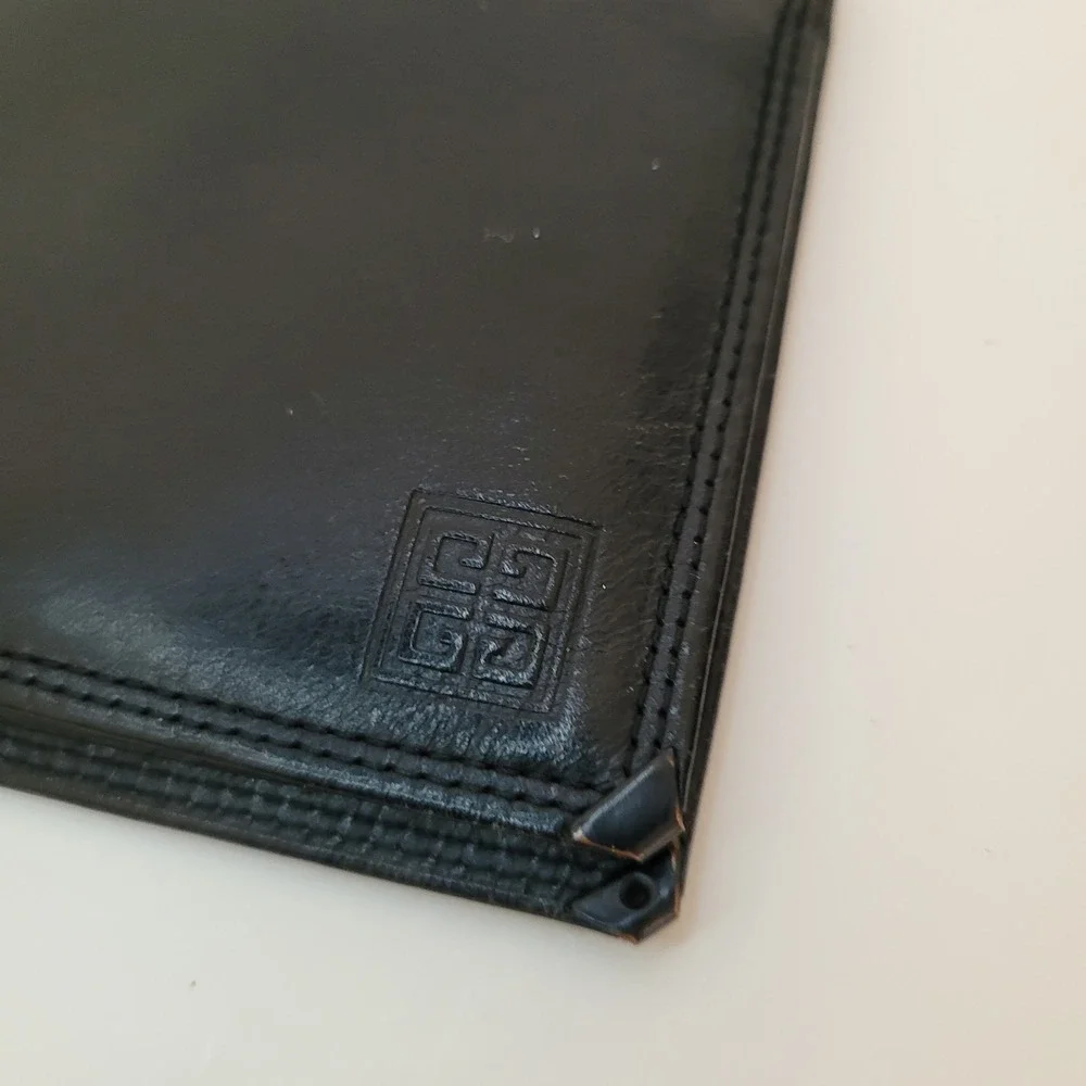 Givenchy Vintage Black Leather Long Bifold Wallet 4G Logo Paris Mens Womens